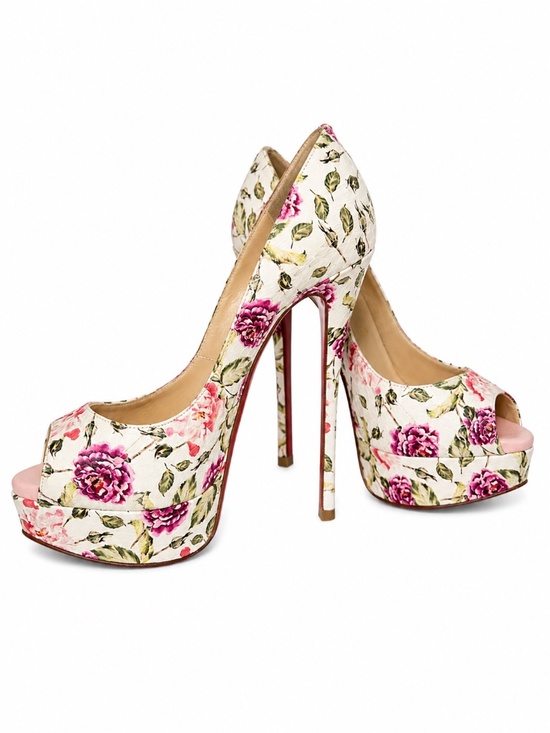 Christian Louboutin Shoes - Christian Louboutin Floral Peep Toe Platform Pumps Size